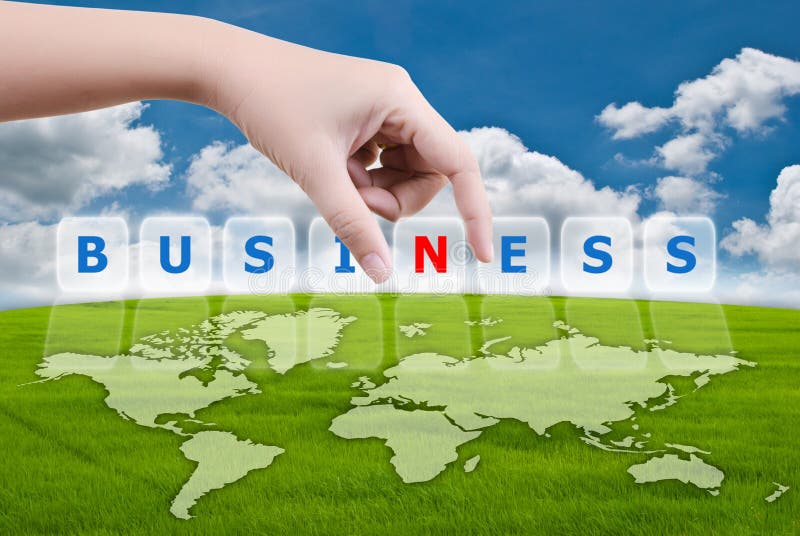 Hand putting N for Business word. stock illustration