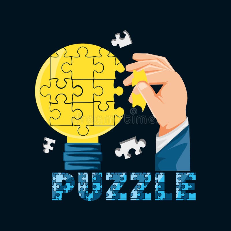 Hand with puzzle pieces in shape light bulb vector illustration