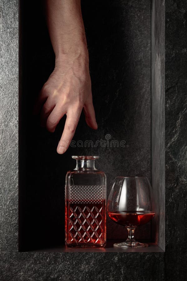 Decanter for Whiskey, Brandy in Handmade Leather Stock Image Image