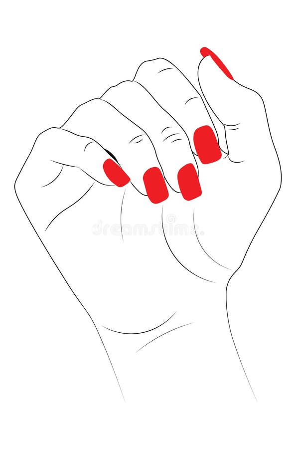 Hand with Red Nails Line Art Stock Vector - Illustration of logo, salon ...