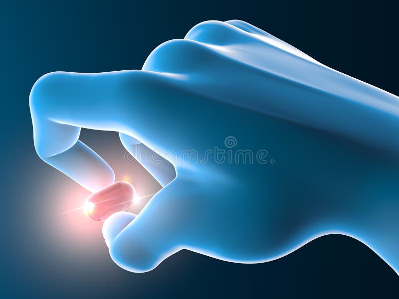 Hand with red pill, tablet