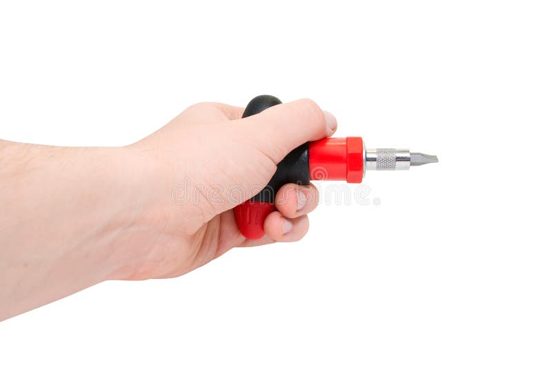 Hand with red screwdriver