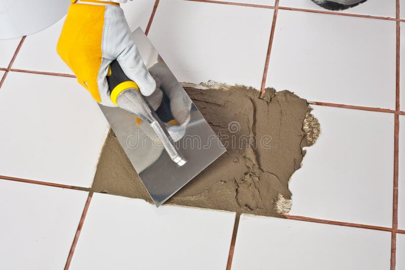 Hand Repaired Old White Tiles Floor with Trowel Stock Photo Image of