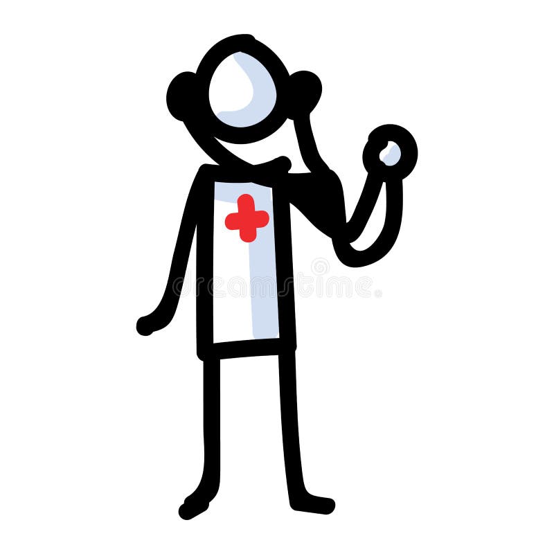 Hand Drawn Stick Figure Doctor with Stethoscope. Concept Health Care Medical Hospital. Simple Icon Motif for Hurt Treatement, Physician Clipart, Sick, Emergency Illustration. Hand Drawn Stick Figure Doctor with Stethoscope. Concept Health Care Medical Hospital. Simple Icon Motif for Hurt Treatement, Physician Clipart, Sick, Emergency Illustration