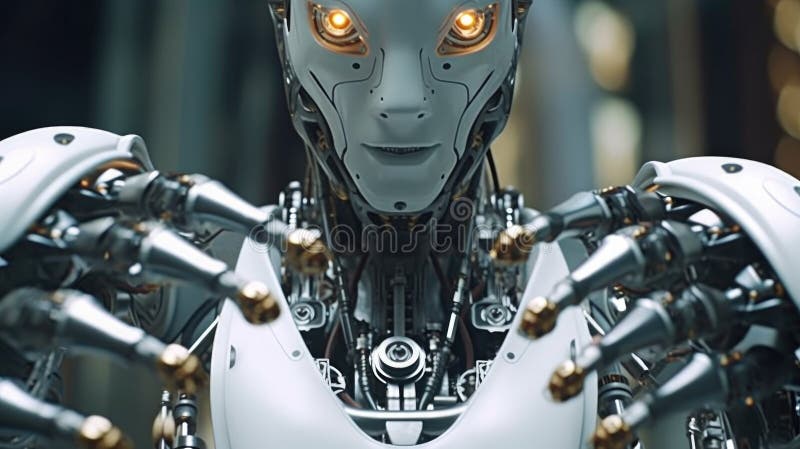 Hand of a robot, Detailed image of a robotic anatomy close up on black background royalty free illustration