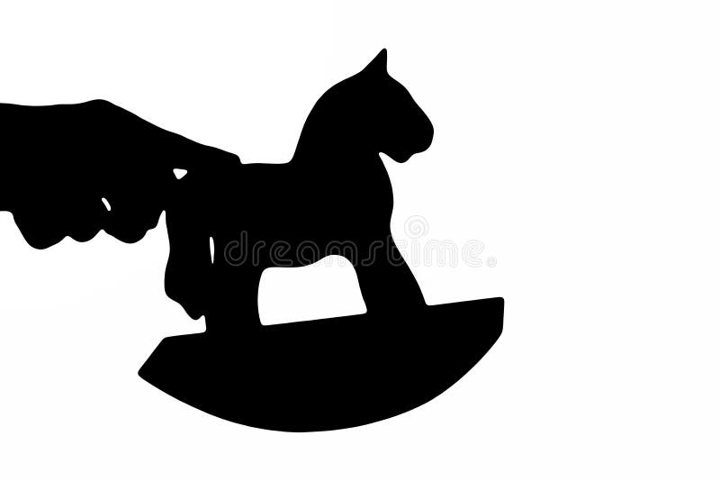 Hand rocking a simple wooden rocking horse toy gesture, figure on a stand. Propelling, moving or putting something in motion business corporate concept isolated on white