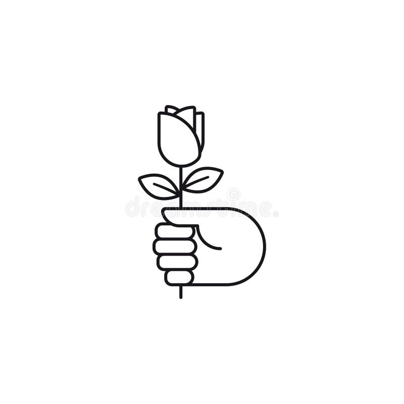 Hand with rose flower vector icon