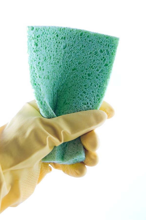 Hand in Rubber Glove Holding Green Sponge Stock Image Image of wear