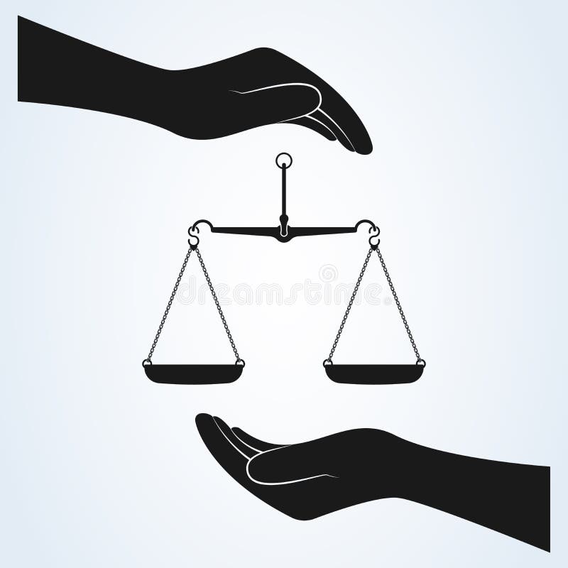 Hand and Scale of Justice Icon Vector. Isolated Background Stock