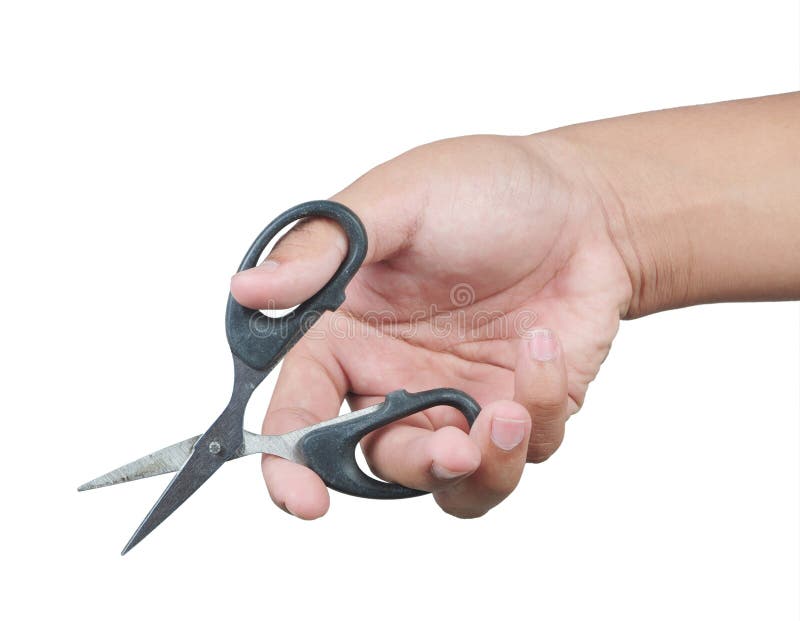 Hand with scissors stock images