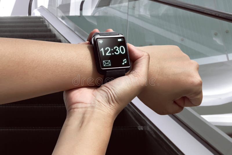 Hand Setting Route for GPS on the Smart Watch Stock Photo Image of