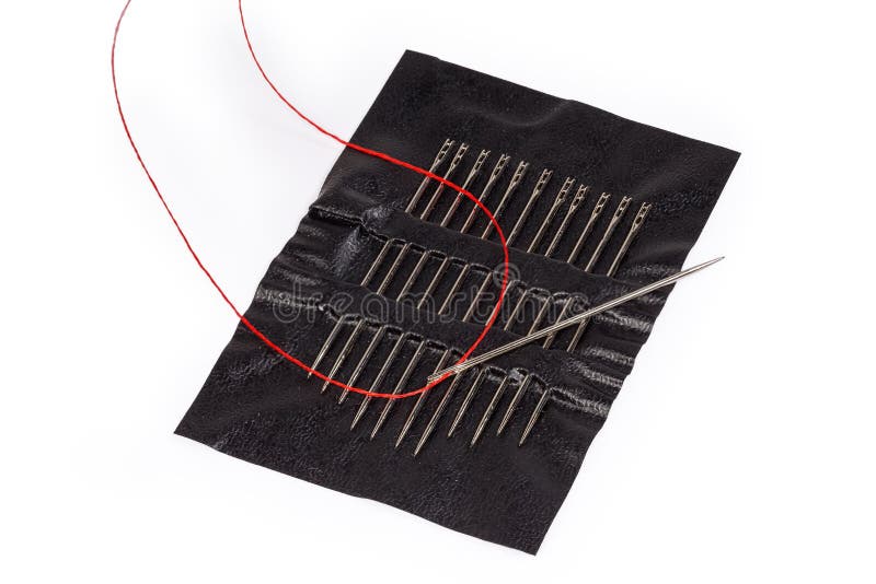Hand Sewing Needle with Inserted Thread on Set Same Needles Stock Image