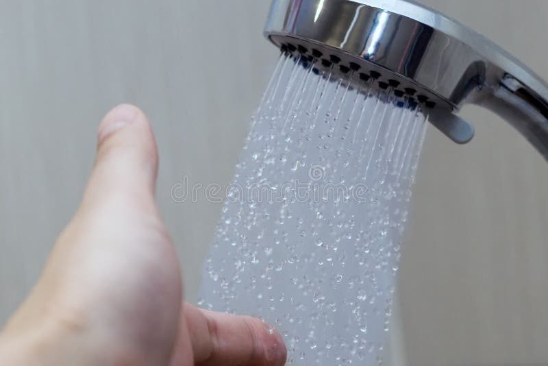 Hand in the Shower Test Water Temperature Stock Image Image of motion