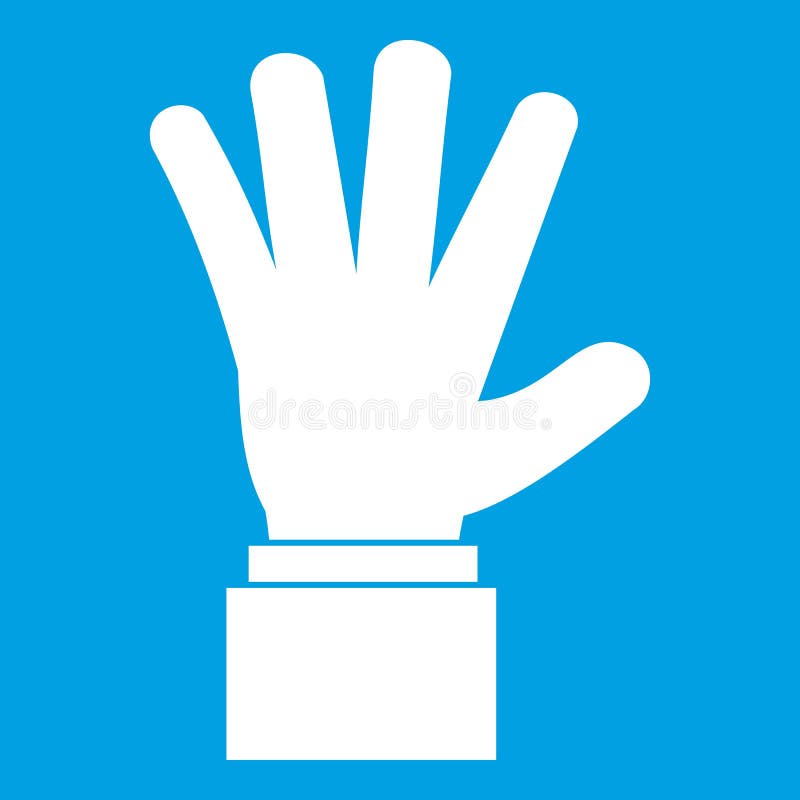 Hand showing five fingers icon white vector illustration