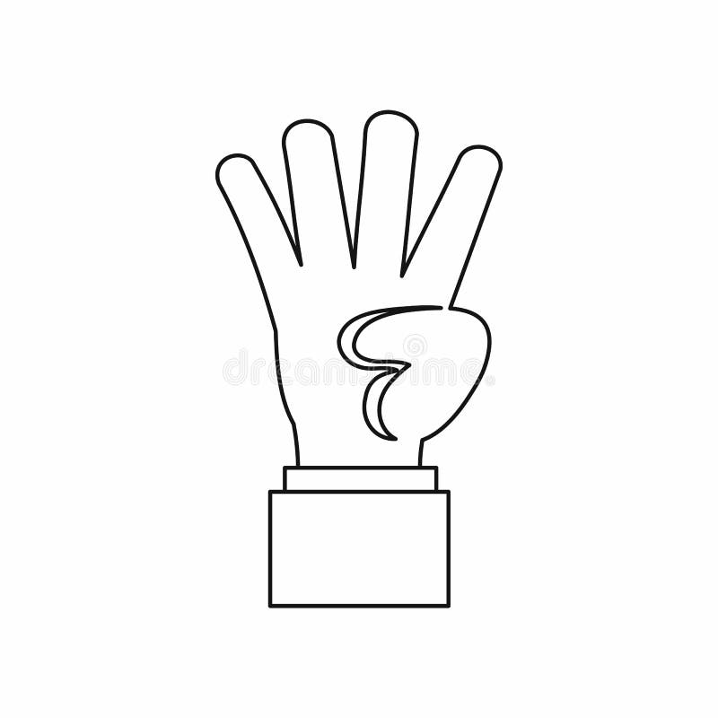 Hand showing number four icon, outline style stock illustration