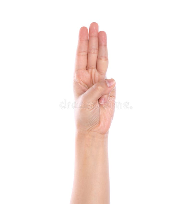 Hand is showing three fingers isolated on white background