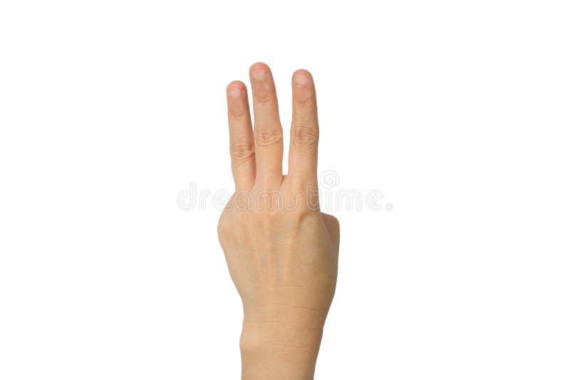 Hand is showing three fingers isolated on white background with clipping path