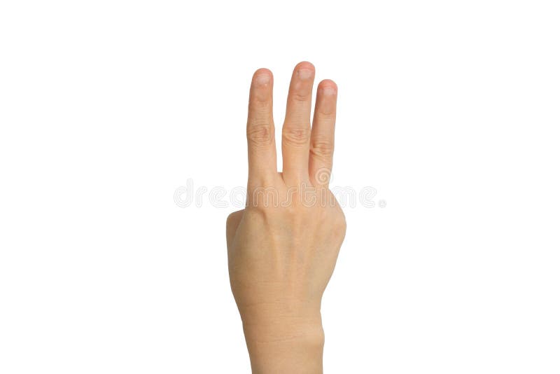 Hand is showing three fingers isolated on white background with clipping path