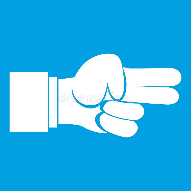 Hand showing two fingers icon white vector illustration