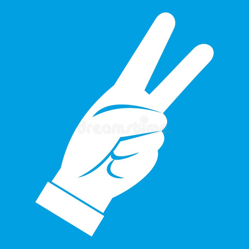 Hand showing victory sign icon white vector illustration