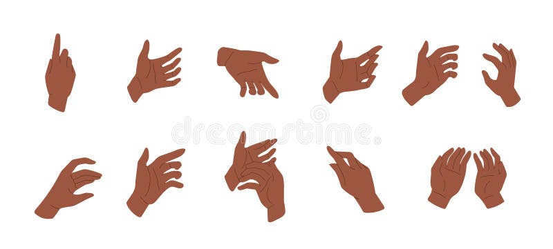 Hand sign gesture set. African American man pointing, grasping, holding, indicating with index vector illustration