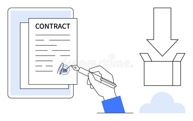 Digital Contract Signing with Box Download and Cloud Backup Concept royalty free illustration