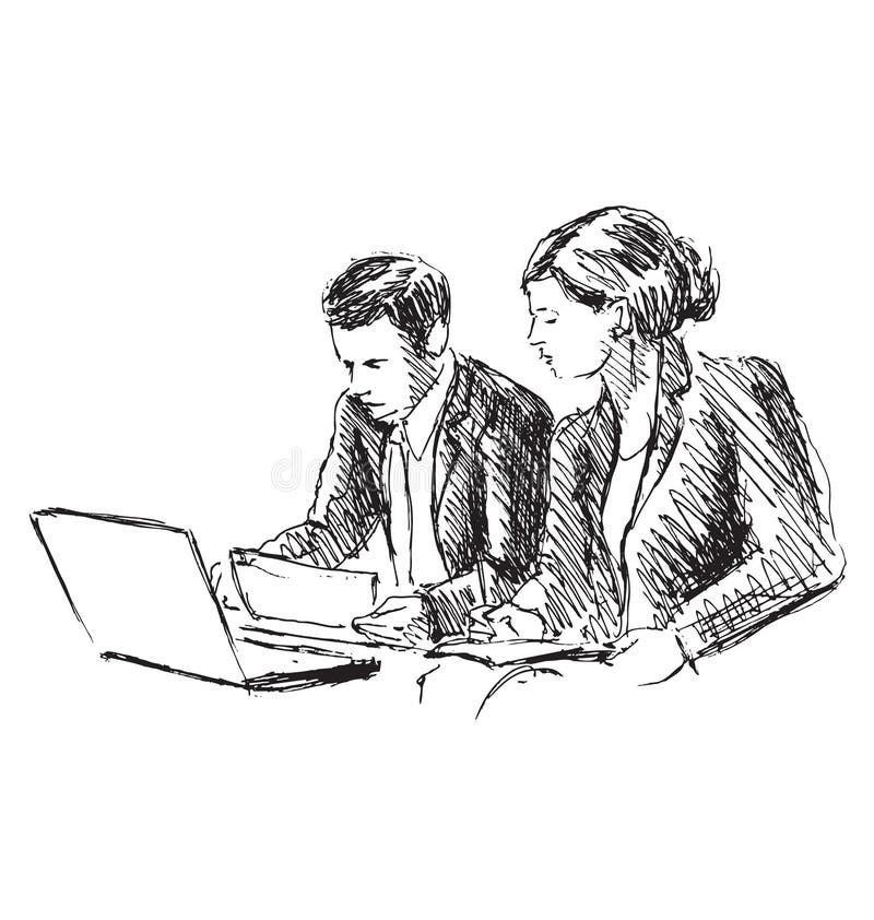 Hand sketch female and male workers royalty free illustration
