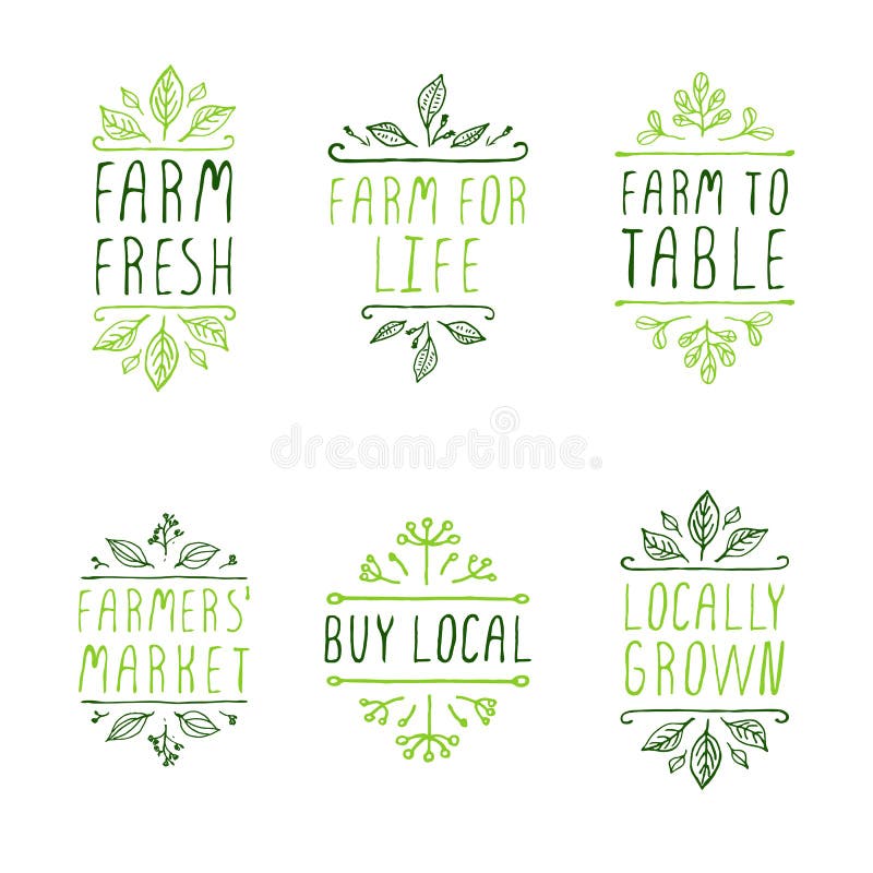 Hand-sketched typographic elements. Farm product labels.