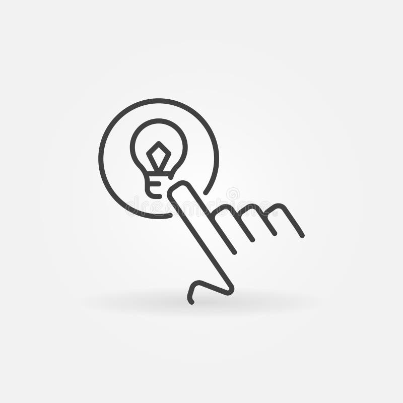 Hand with smart bulb button outline vector icon vector illustration