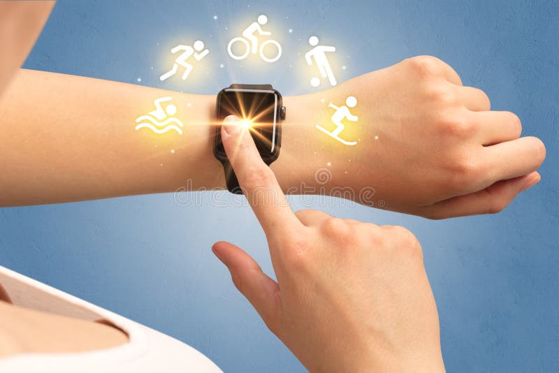 Hand with smartwatch. stock photo. Image of hitech, application - 133987346