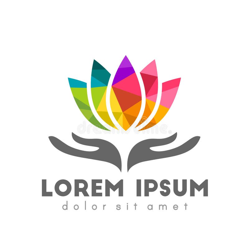 Hand som rymmer den färgrika abstrakta lotusblommablomman vektor illustrationer