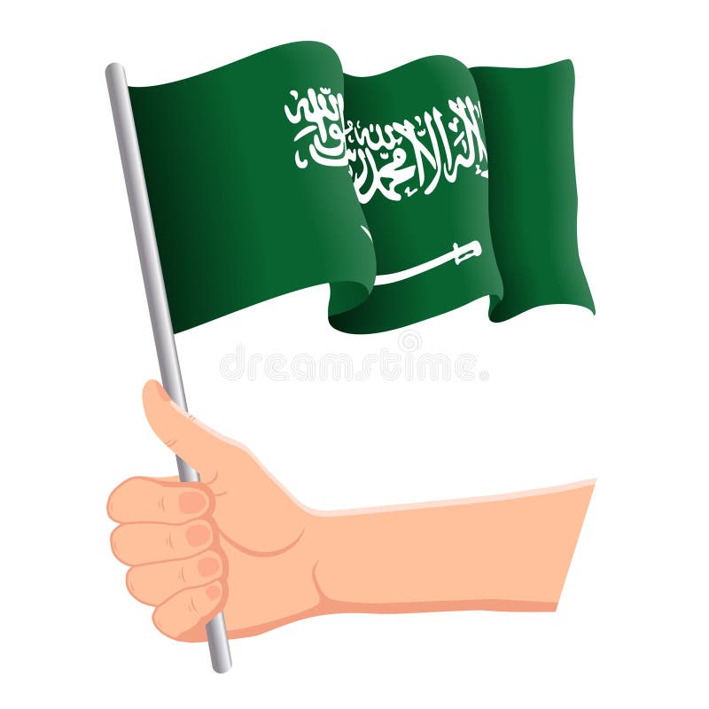 Hand som rymmer och vinkar nationsflaggan av Saudiarabien r vektor royaltyfri illustrationer Hand som rymmer och vinkar nationsflaggan av Saudiarabien r vektor royaltyfri illustrationer