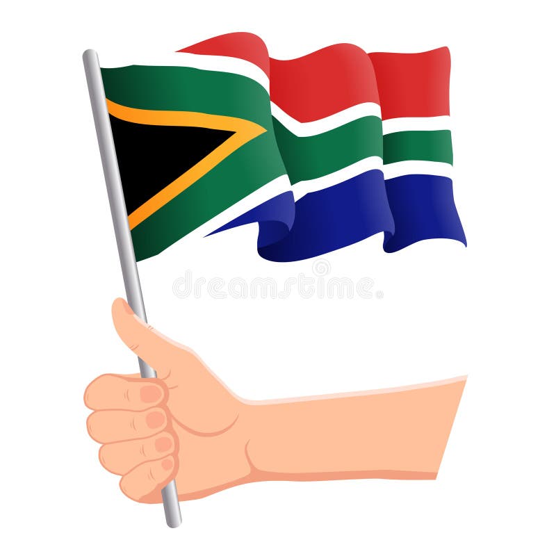 Hand som rymmer och vinkar nationsflaggan av Sydafrika r vektor royaltyfri illustrationer Hand som rymmer och vinkar nationsflaggan av Sydafrika r vektor royaltyfri illustrationer
