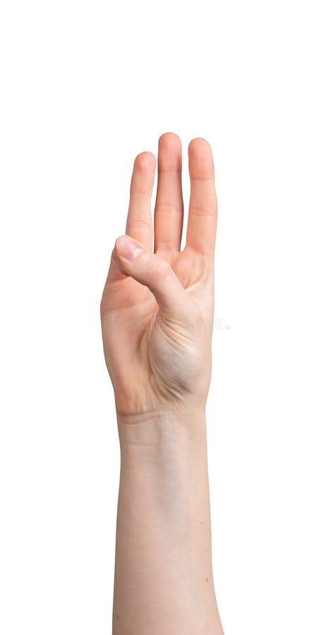 Hand showing 3 fingers up isolated on white background. Hand showing 3 fingers up isolated on white background..