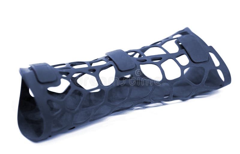 Hand splint corset prosthesis printed 3D printer molten black plastic powder stock photography