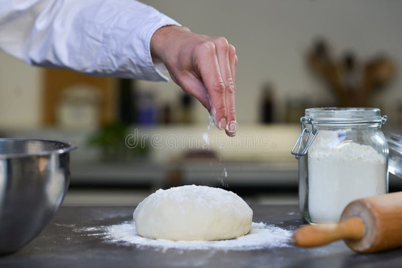 Hand Sprinkle Flour Dough in Kitchen Stock Image - Image of people ...