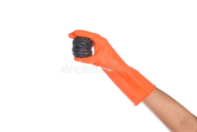 Hand with steel wire scrub isolated on a white royalty free stock photography Hand with steel wire scrub isolated on a white royalty free stock photography