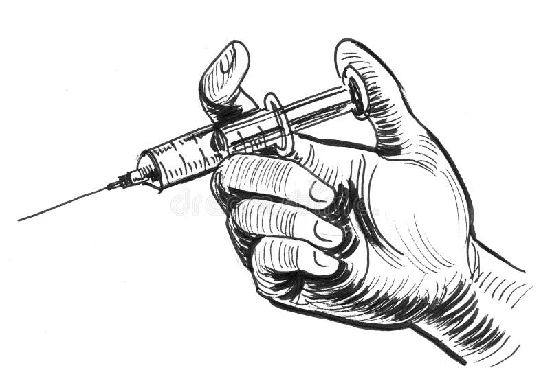 Hand and syringe stock illustration. Illustration of vintage - 129493460