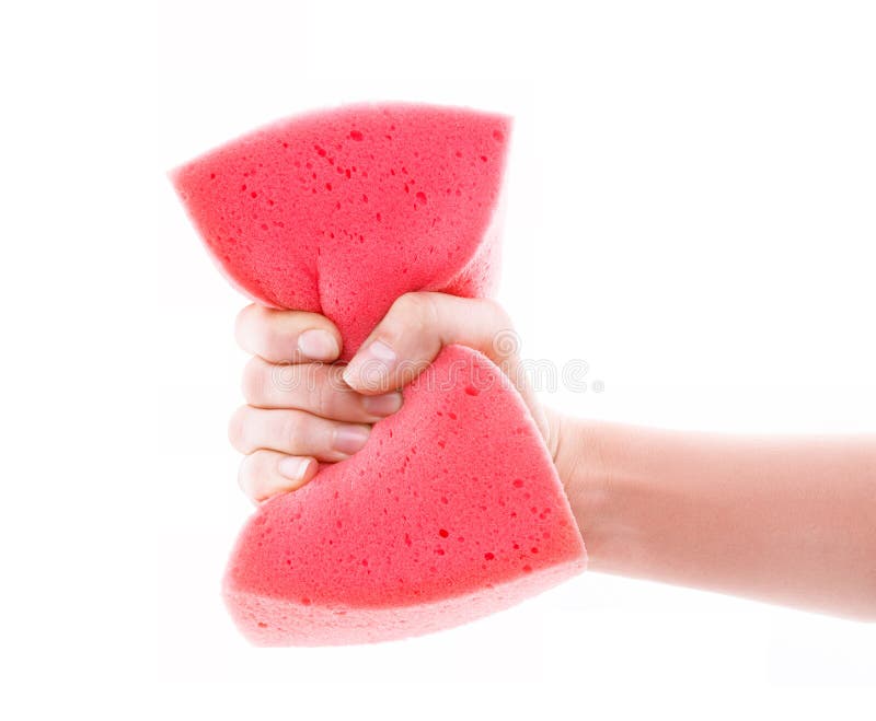 Hand take a pink sponge stock image. Image of protective 36350885