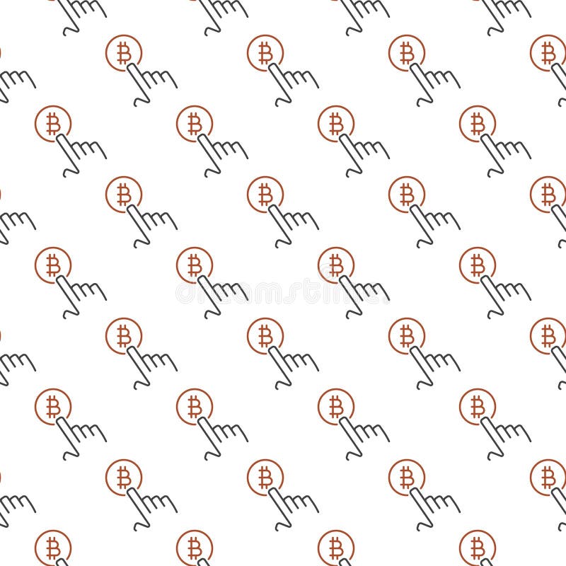 Hand tapping on Bitcoin sign vector Blockchain Technology linear seamless pattern vector illustration