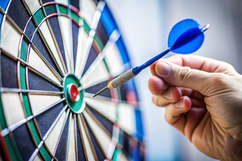 Hand Throwing Blue Dart Arrow to Dartboard stock illustration