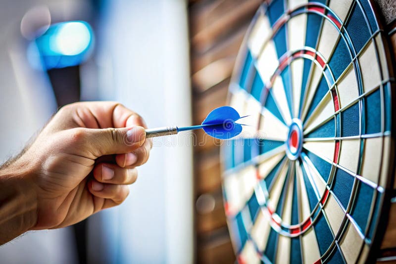 Hand Throwing Blue Dart Arrow to Dartboard stock illustration