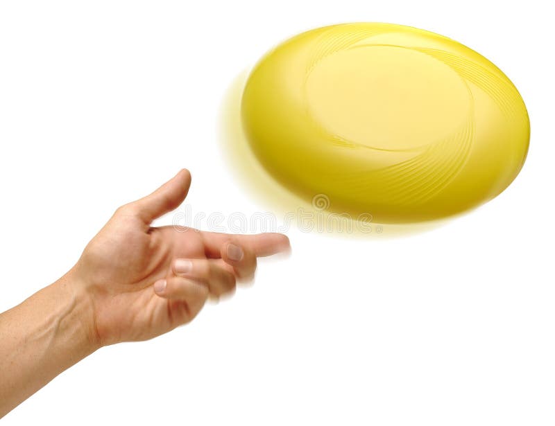 Hand throwing a yellow frisbee. Hand throwing a yellow frisbee