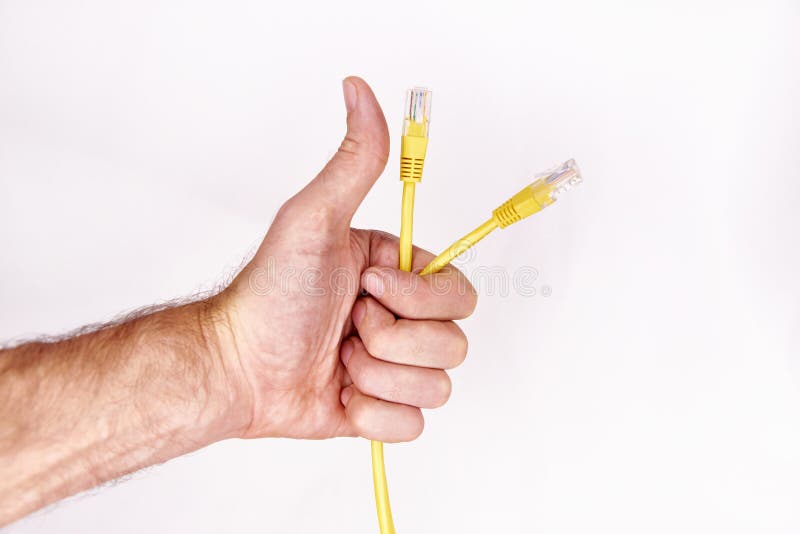 Hand with thumb up and cable for internet and network royalty free stock photo Hand with thumb up and cable for internet and network royalty free stock photo