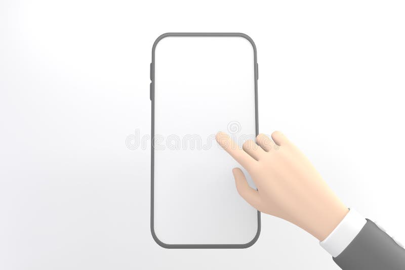 The hand that is about to click on the phone where the screen is lay empty on white background. 3D rendering vector illustration