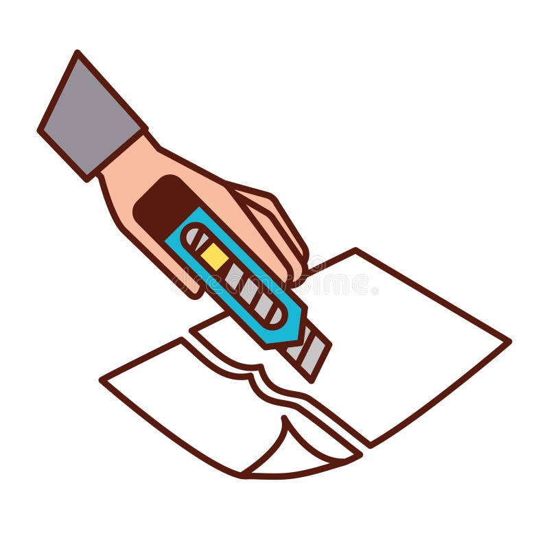 Hand with the Tool Cutting a Paper Stock Illustration Illustration of