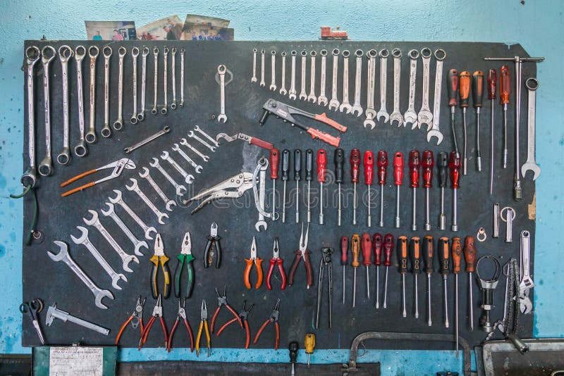 Car Auto Service Maintenance Tools on the Wall Stock Photo Image of