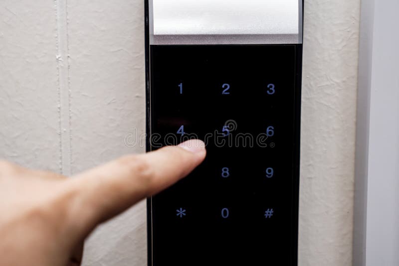 The Hand Touch on Electronic Key Door Stock Photo Image of access