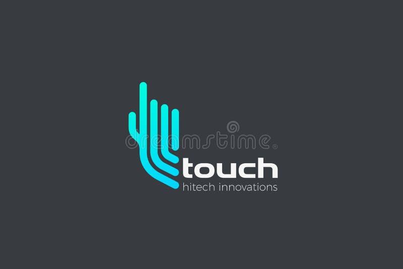 Hand Touch Finger Logo click press touchscreen app vector design template linear outline style royalty free illustration