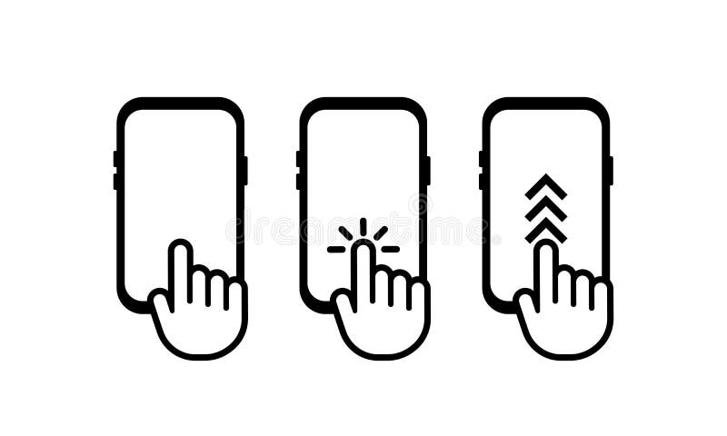 Hand touch screen smartphone icon. Swipe up. Smartphone screen with clicking finger. Cursor icon vector. Hand pointer vector vector illustration